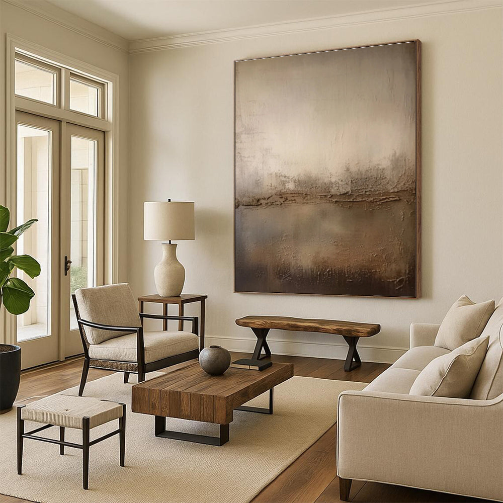 Beige and Brown Textured Minimalist Abstract Painting For Sale Online WS473