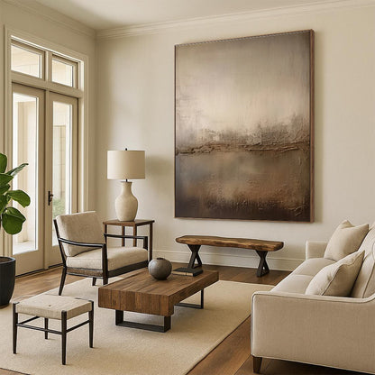 Beige and Brown Textured Minimalist Abstract Painting For Sale Online WS473