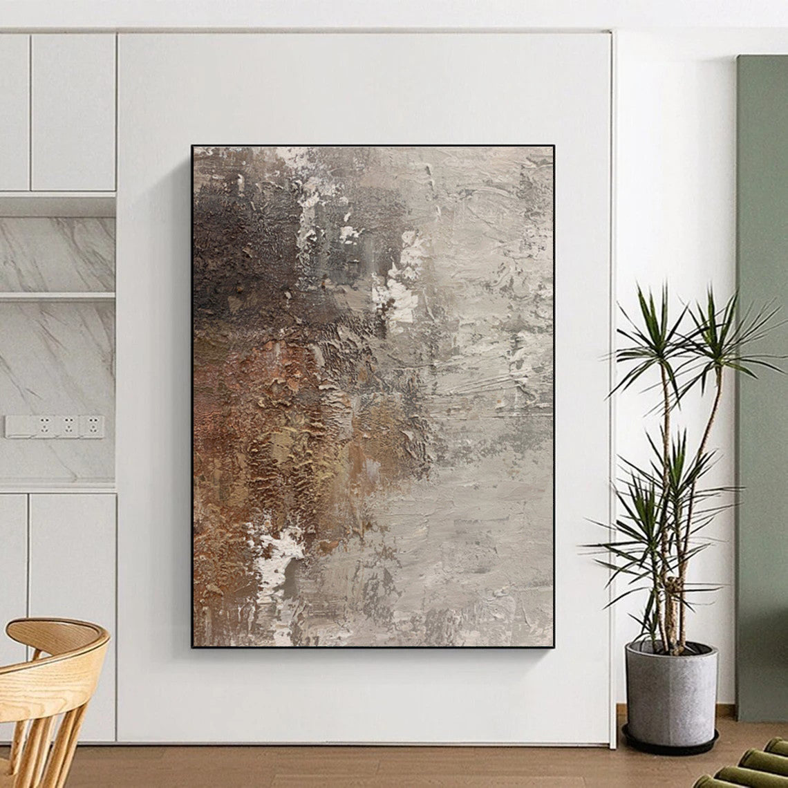 Hand-Painted Brown & Gray Textured Abstract, Acrylic Modern Art Painting HS311