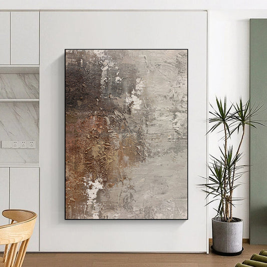 Hand-Painted Brown & Gray Textured Abstract, Acrylic Modern Art Painting HS311
