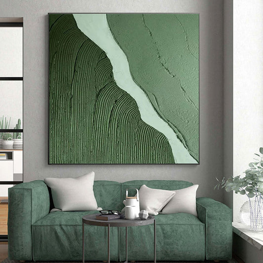 Handmade Art Green Textured Abstract Wave-Like Art, Large Contemporary Wall Art HS543