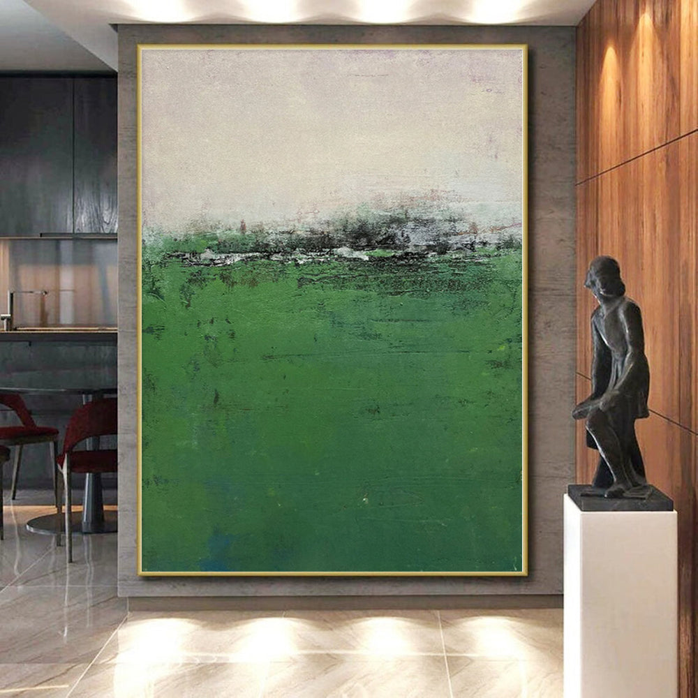 Hand-Painted Green and Gray Abstract Landscape Painting For Sale HS046