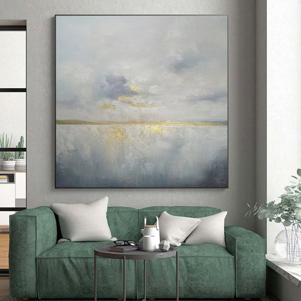 Minimalist Canvas Art Gray, White, and Gold Textured Abstract Painting On Canvas HS773