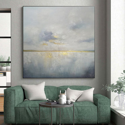 Minimalist Canvas Art Gray, White, and Gold Textured Abstract Painting On Canvas HS773