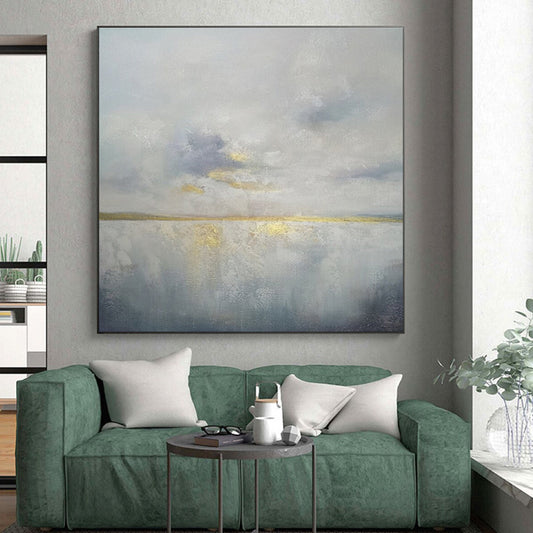 Minimalist Canvas Art Gray, White, and Gold Textured Abstract Painting On Canvas HS773