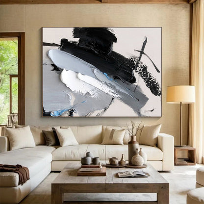 Cool Abstract Paintings Black, White, Gray, and Blue Textured Abstract Art HS585