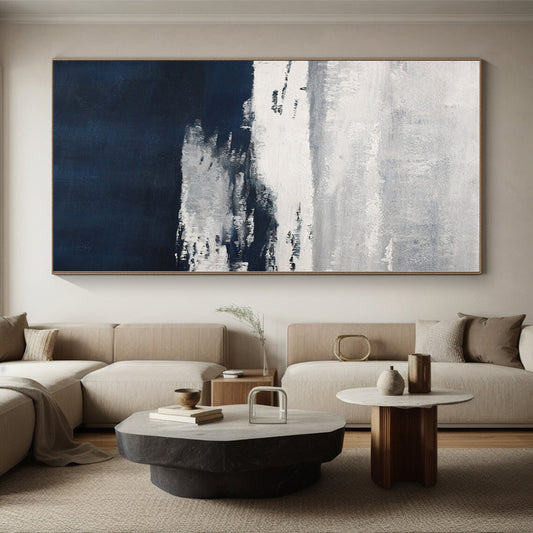 Gaint Canvas Art Gray and Navy Abstract Seaside Painting For Sale HS092