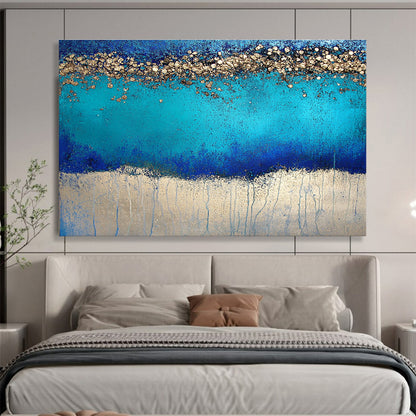 Modern Art Abstract Paintings with Blue, Turquoise and Gold Colors, Textured Abstract Theme WB324