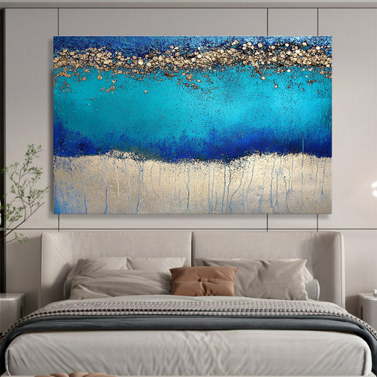 Modern Art Abstract Paintings with Blue, Turquoise and Gold Colors, Textured Abstract Theme WB324