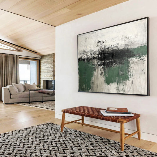Oversized Canvas Art Green, Gray, and White Abstract Landscape - Acrylic Painting WB283