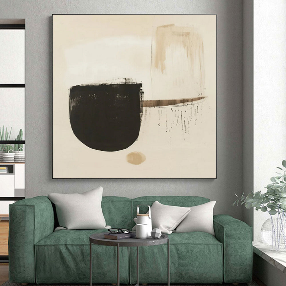 Handmade Art Black & Beige Minimalist Abstract Shape Art HS374