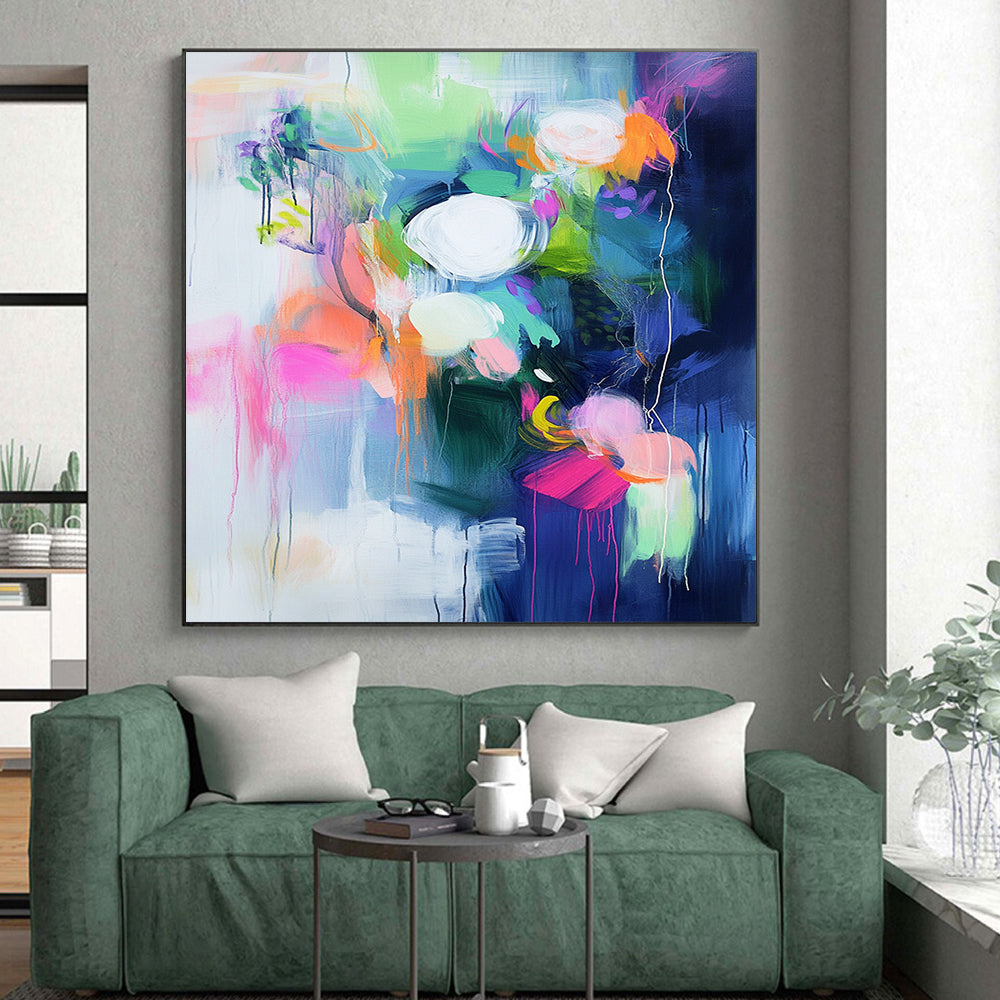 Unique Abstract Art Multicolor Abstract Floral Painting For Sale HS166