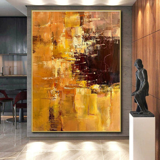 Acrylic Modern Art Paintings Orange, Yellow, and Brown Textured Abstract Painting On Canvas HS802