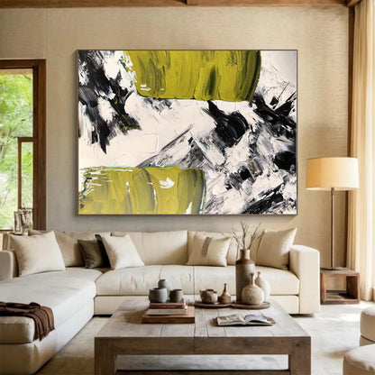 Big Painting Green, Black & White Textured Abstract Architectural Art HS395