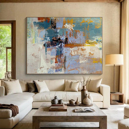 Hand-Painted Teal & Orange Textured Abstract, Acrylic Modern Art Painting HS362