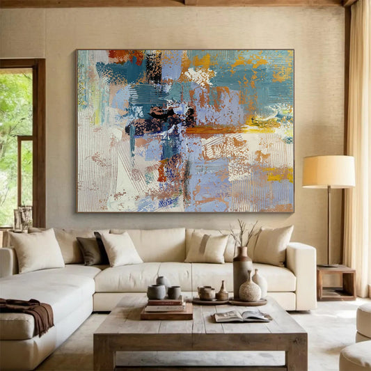 Hand-Painted Teal & Orange Textured Abstract, Acrylic Modern Art Painting HS362