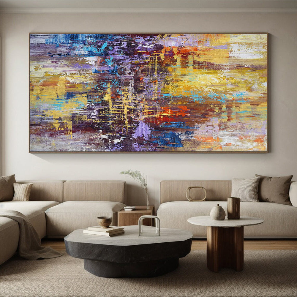 Oversized Abstract Wall Art with Yellow, Blue, Red, Purple and Brown Colors, Dynamic Abstract Theme HS485