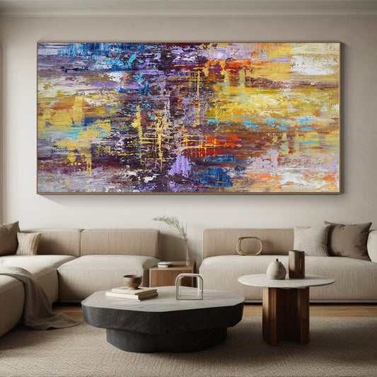Oversized Abstract Wall Art with Yellow, Blue, Red, Purple and Brown Colors, Dynamic Abstract Theme HS485