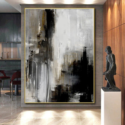 Oversized Abstract Wall Art Gray, Black, and Gold Textured Abstract Art HS708