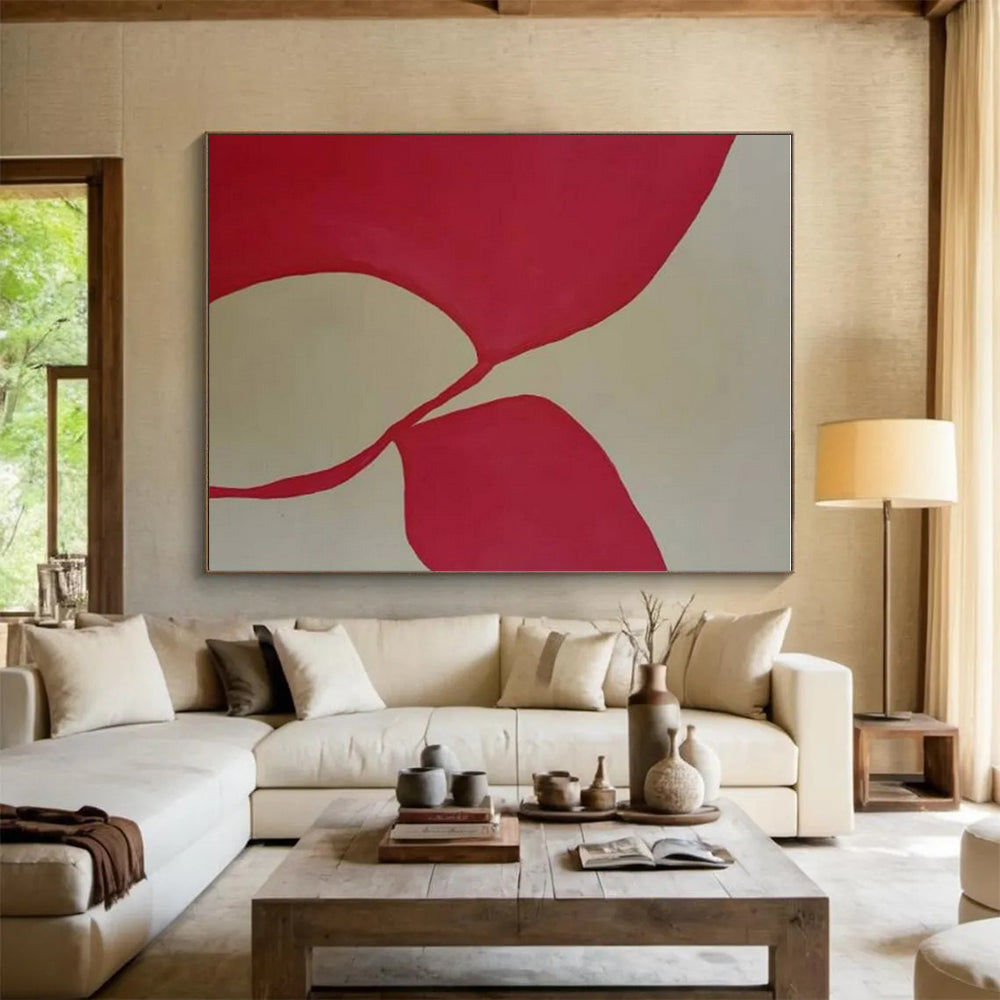 Handmade Art Red and Beige Floral Abstract Art HS645