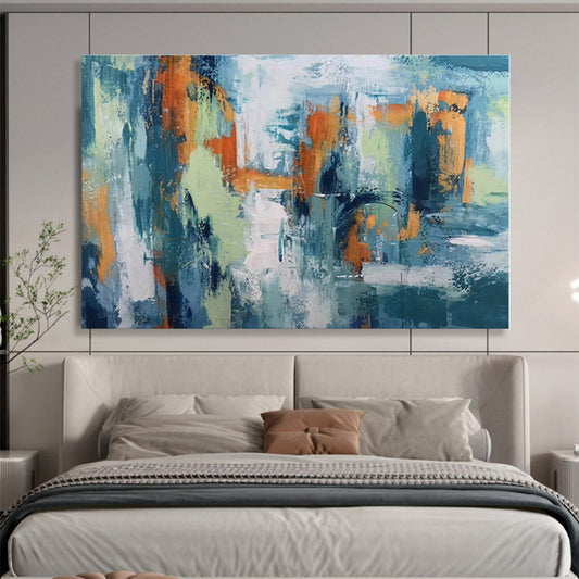 Large Size Teal, Orange and Green Abstract Urban Painting WB079
