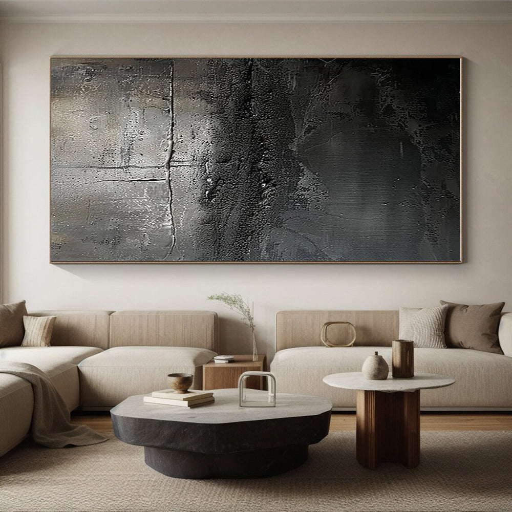 Hand Painted Art Black and Gray Textured Abstract Art HS597