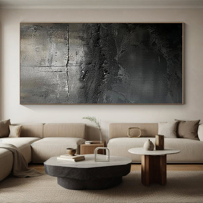 Hand Painted Art Black and Gray Textured Abstract Art HS597