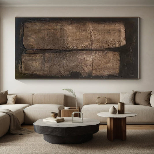 Hand-Painted Art with Brown, Beige and Black Colors, Textured Abstract Theme HS486