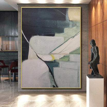 Modern Art Acrylic with Blue, Beige and Brown Colors, Abstract Landscape Theme HS492