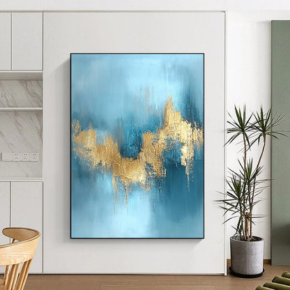 Blue, Gold Abstract Textured Art For Living Room and Bedroom WS433