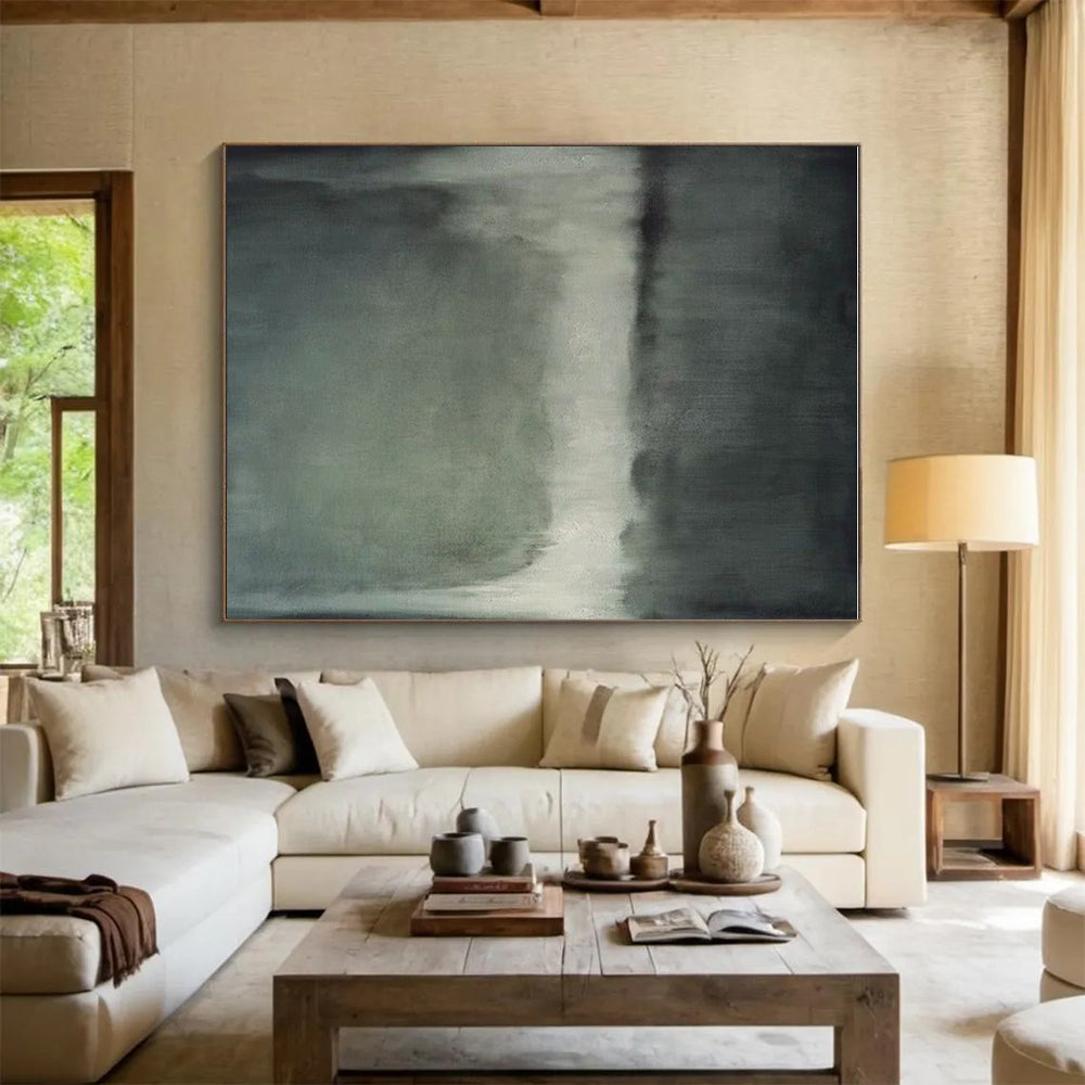 Hand-Painted Minimalist Canvas Art with Gray, Black, White Misty Textures - Acrylic Modern Art Painting HS531