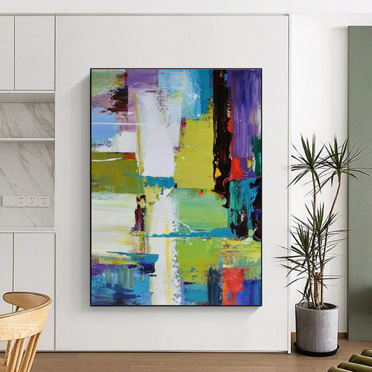 Hand Painted Art Multicolor Geometric Abstract Art HS611