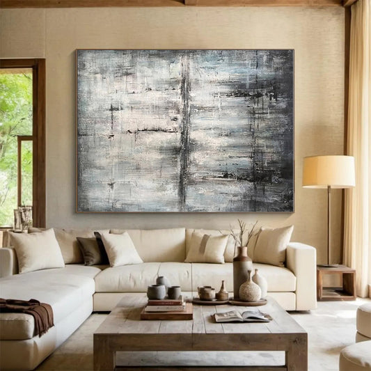 Hand-Painted Gray & Black Textured Abstract Urban Landscape Art HS391