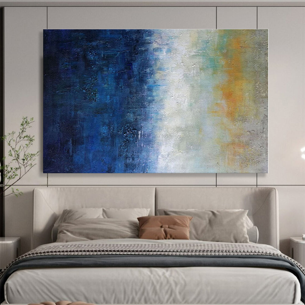 Huge Size Blue, White and Yellow Abstract Gradient Painting WB153