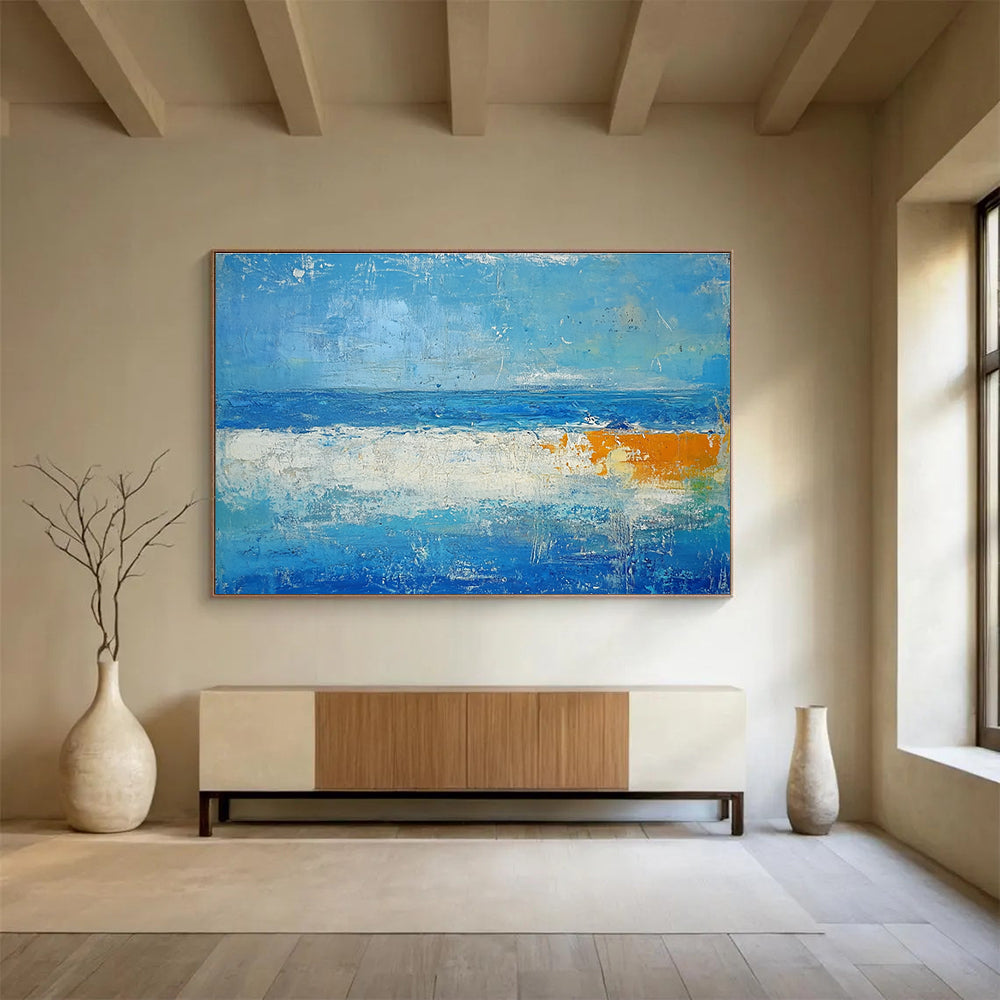 Big Size Blue, White, and Orange Abstract Seascape - Acrylic Painting WB286