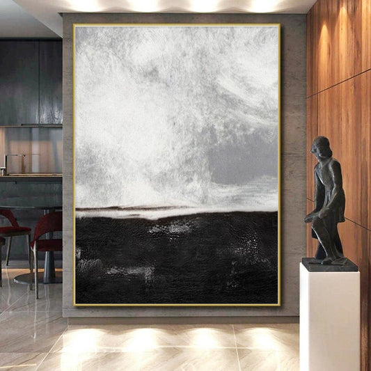 Large Contemporary Wall Art Black and White Textured Abstract Art HS706