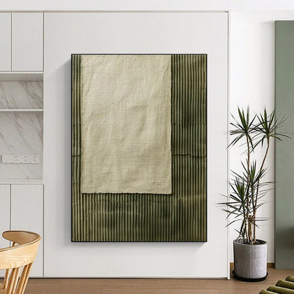 Hand Painted Art Green & Beige Textured Abstract, Acrylic Modern Art Paintings HS356