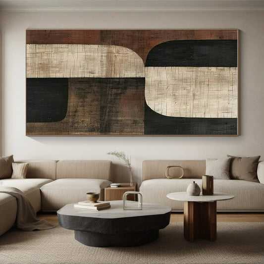 Unique Abstract Art Brown and Black Geometric Abstract Painting On Canvas HS818