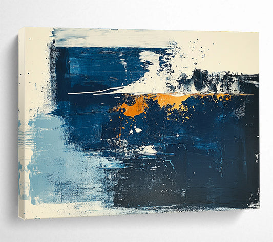 Contemporary Abstract Art with Blue, Gold and White Colors, Abstract Sea Splash Theme WB325