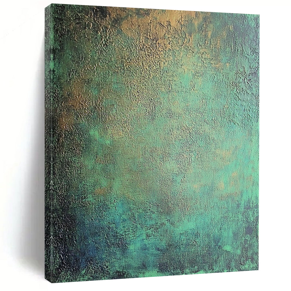 Large Size Teal and Gold Textured Patina Abstract Art HS179