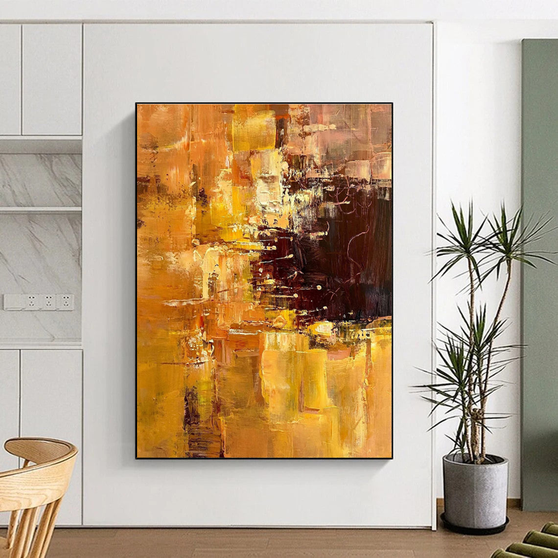 Unique Abstract Art Orange & Brown Textured Abstract, Large Contemporary Wall Art HS350