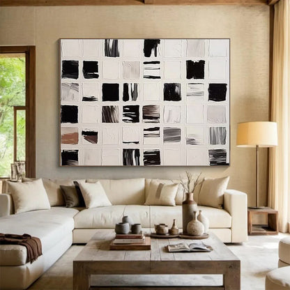 Large Size Black and White Grid Abstract Art, Cool Abstract Paintings HS555