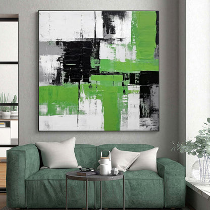 Acrylic Modern Art Paintings Green, Black, and White Geometric Abstract Painting On Canvas HS796