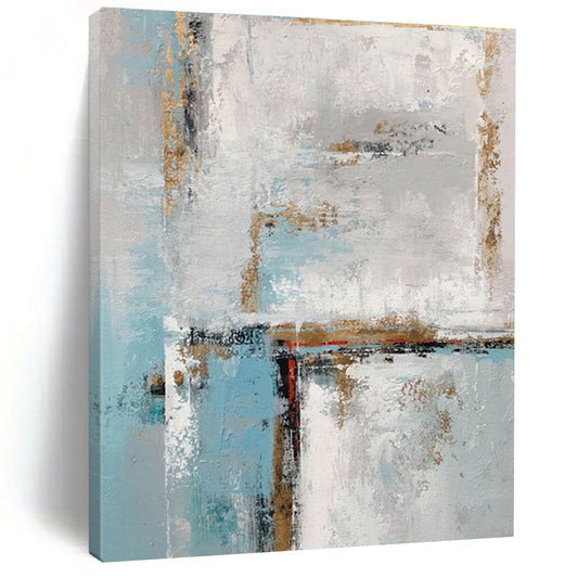 Unique Abstract Art Blue, White & Gold Textured Abstract, Large Contemporary Wall Art HS427