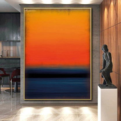 Abstract Square Art Orange and Blue Abstract Sunset Painting For Sale HS100