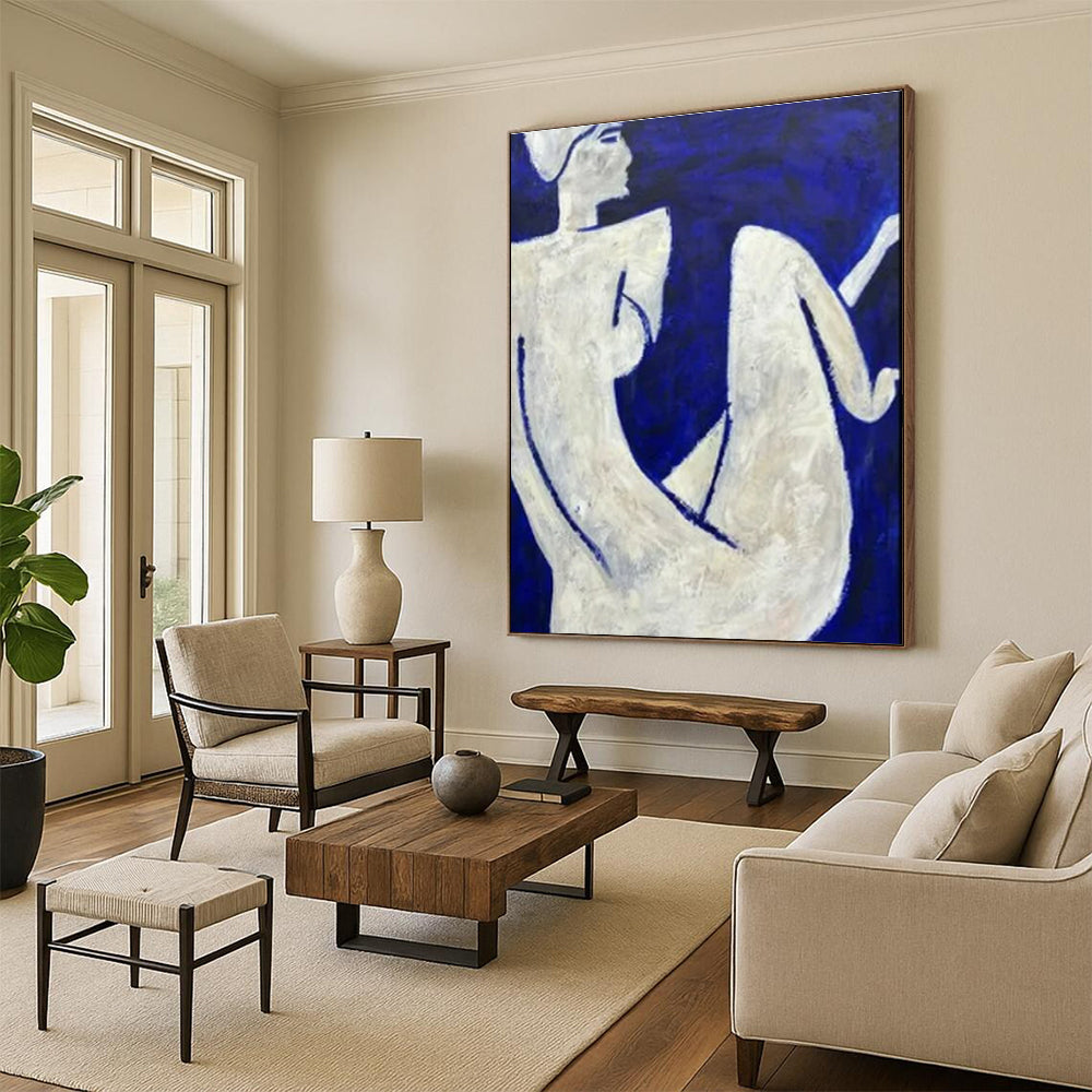 Blue and White Abstract Figurative Painting For Sale WS516