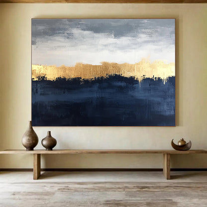 Oversized Canvas Art in Gray, Black, and Gold Textured Landscape Abstract Painting WB261