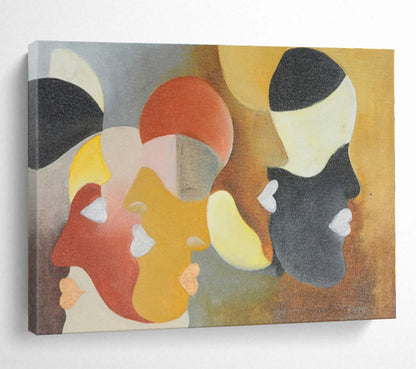 Multicolor Geometric Faces Abstract Painting, Abstract Acrylic Art WB003