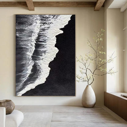 Black, White Abstract Seascape Art For Bathroom and Coastal-Themed Bedroom WS418