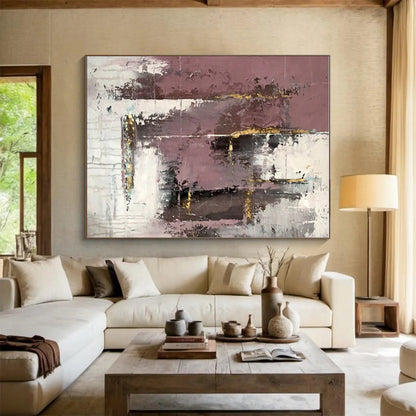 Hand-Painted Purple, White & Gold Textured Abstract, Acrylic Modern Art Painting HS421